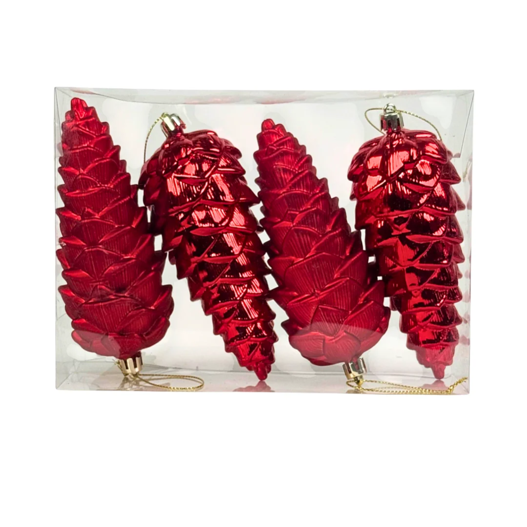 Adorno Colgante Piñas Rojas *4 Piezas