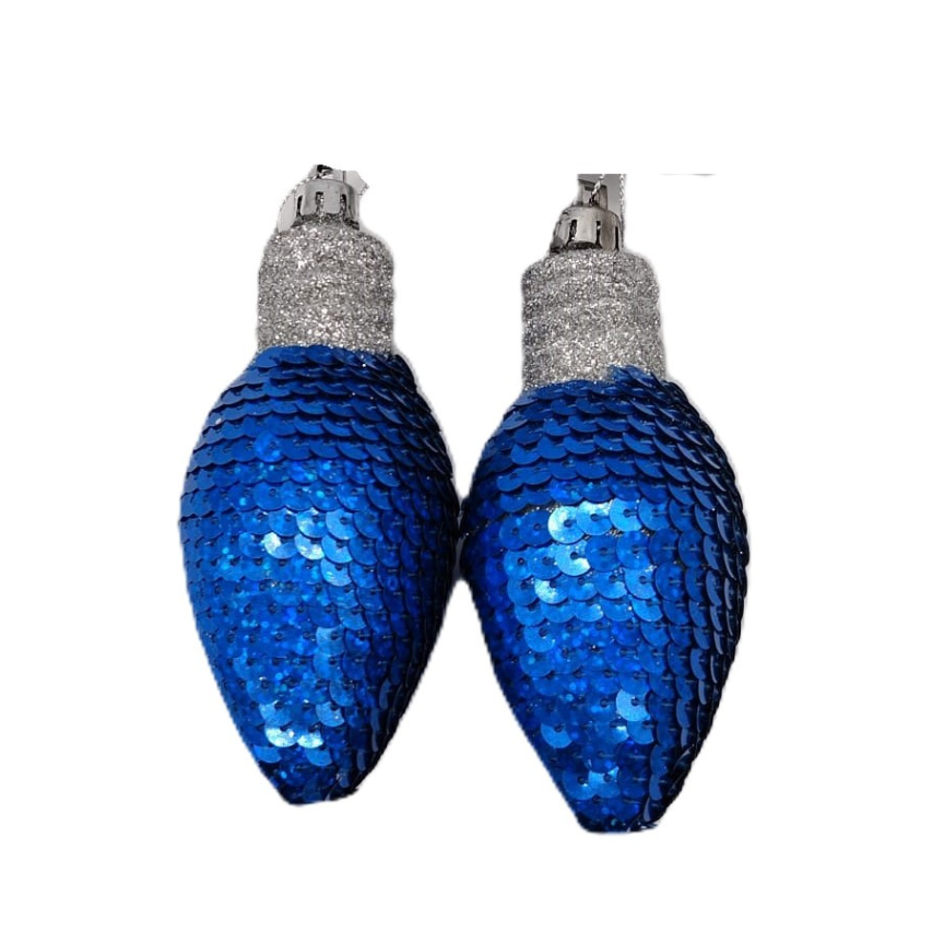 Adorno Navideño Bombillo Con Lentejuelas Azul 2 Piezas