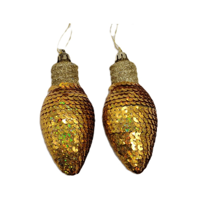 Adorno Navideño Bombillo Con Lentejuelas Dorado 2 Piezas
