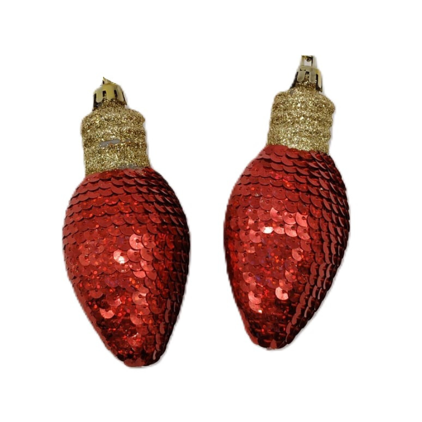 Adorno Navideño Bombillo Con Lentejuelas Rojo 2 Piezas