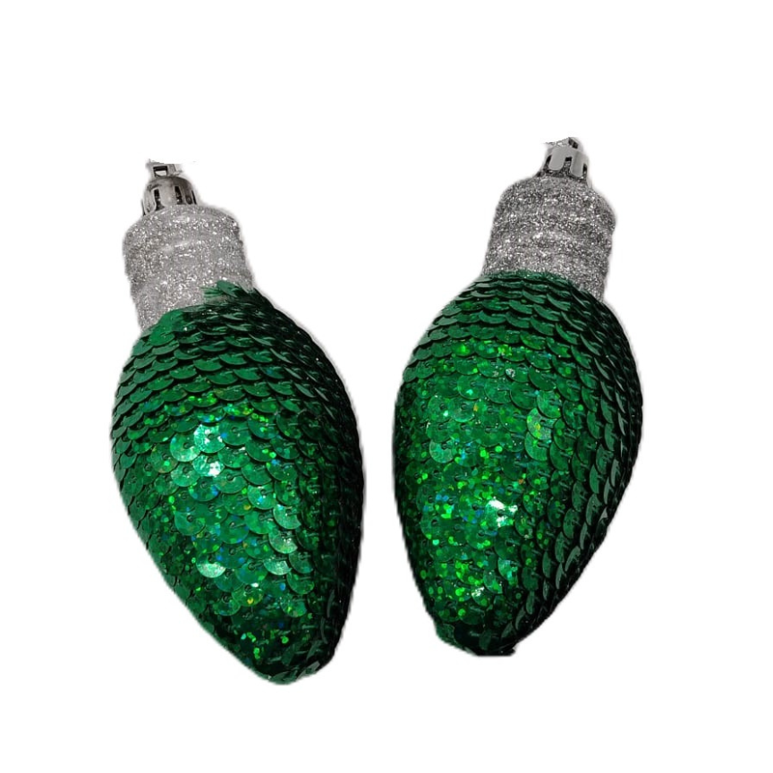Adorno Navideño Bombillo Verde Con Lentejuelas 2 Piezas
