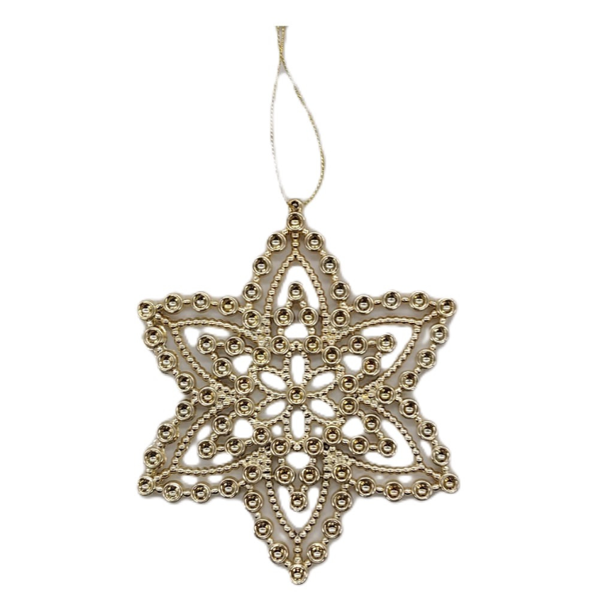 Adorno Navideño Estrella Con Perlas Plateado