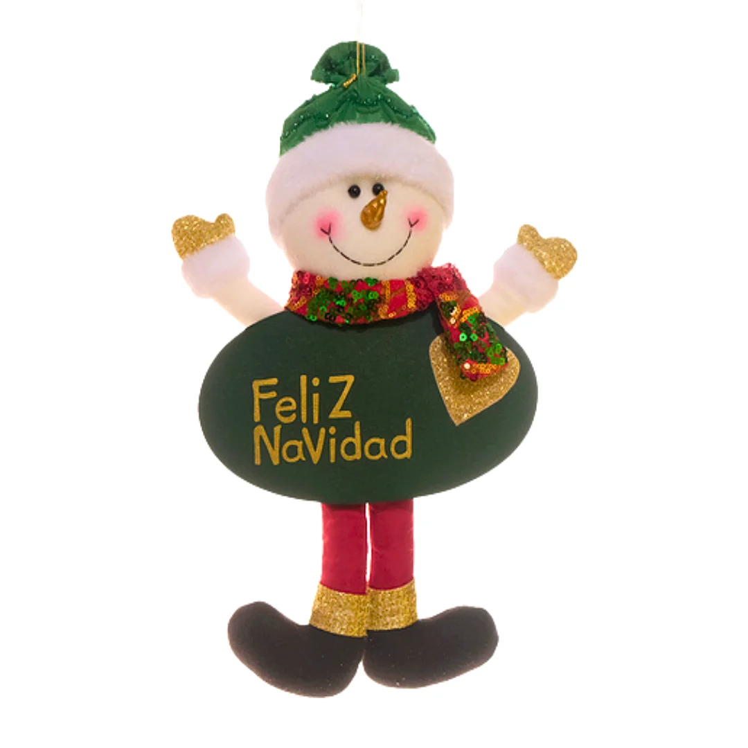 Colgante Muñeco de Nieve Letrero Feliz Navidad Verde