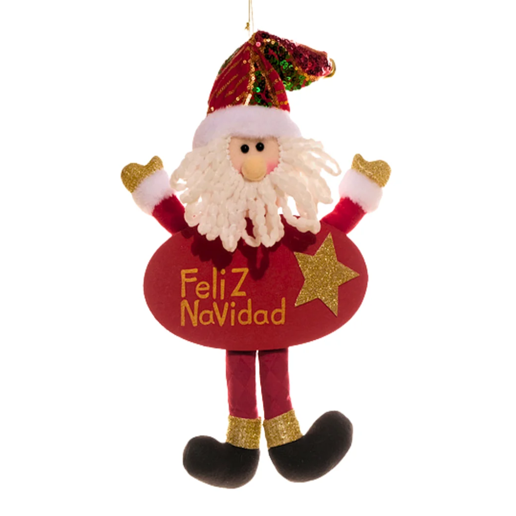 Colgante Papa Noel Letrero Feliz Navidad Rojo