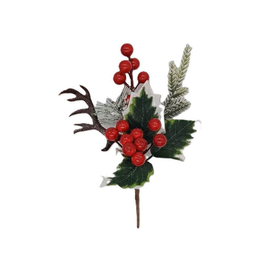 Follaje Navideño Con Frutos Rojos Y Cuerno Decorativo