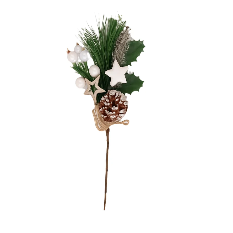 Follaje Navideño Con Piña Y Estrella Verde -Blanco