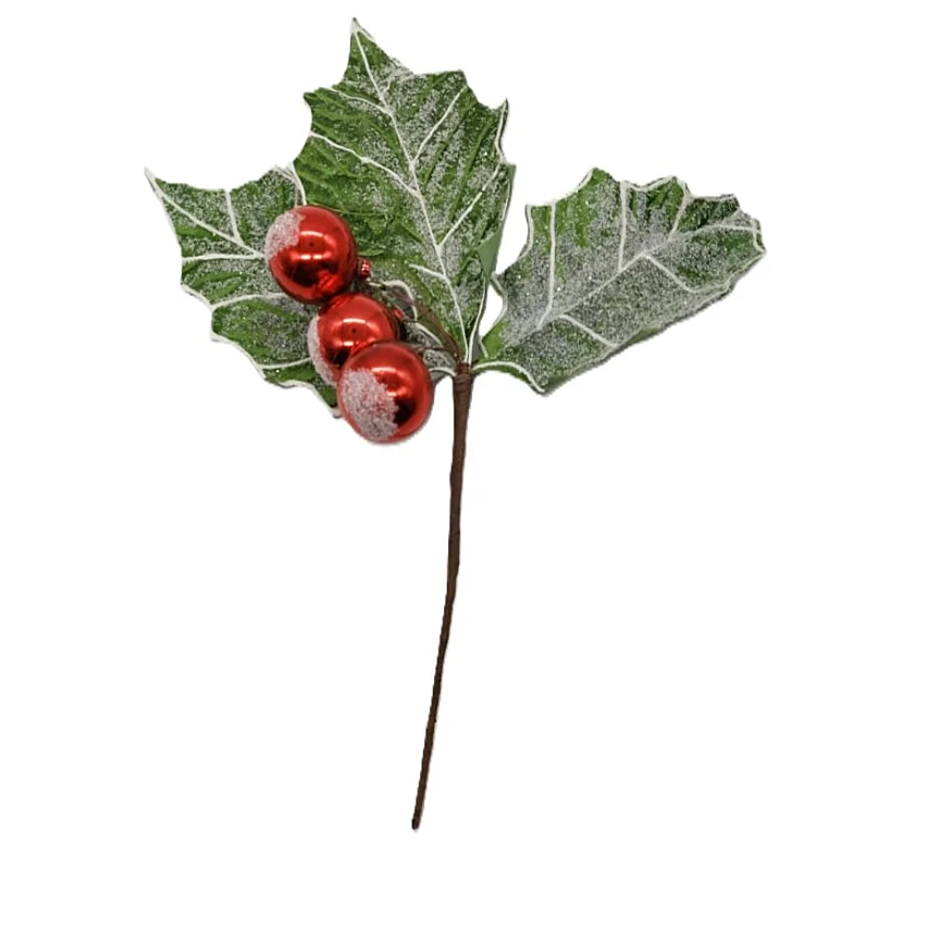 Follaje Navideño Con Tres Cerezos Y Hojas Verdes