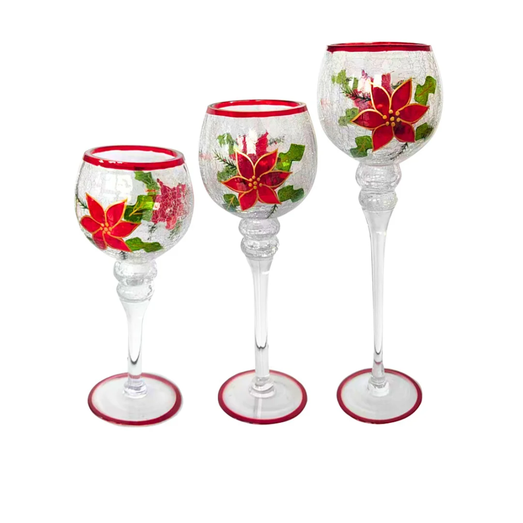 Juego 3 Portavelas de Flor Roja