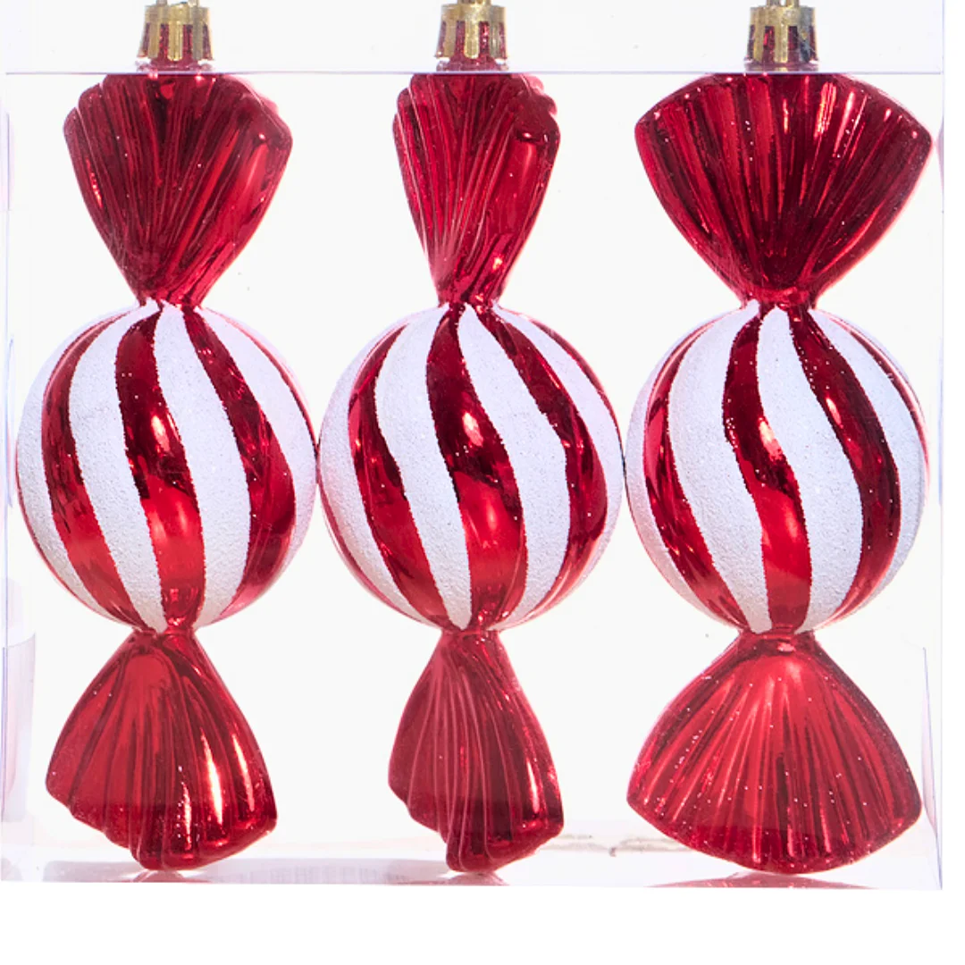 Juego de Ornamentos Esferas-Caramelo Rojo-Blanco *3 Unidades - Image 2