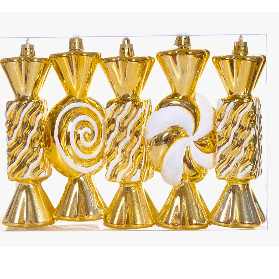Juego de Ornamentos de Caramelo Dorado-Blanco *5 Unidades - Image 2