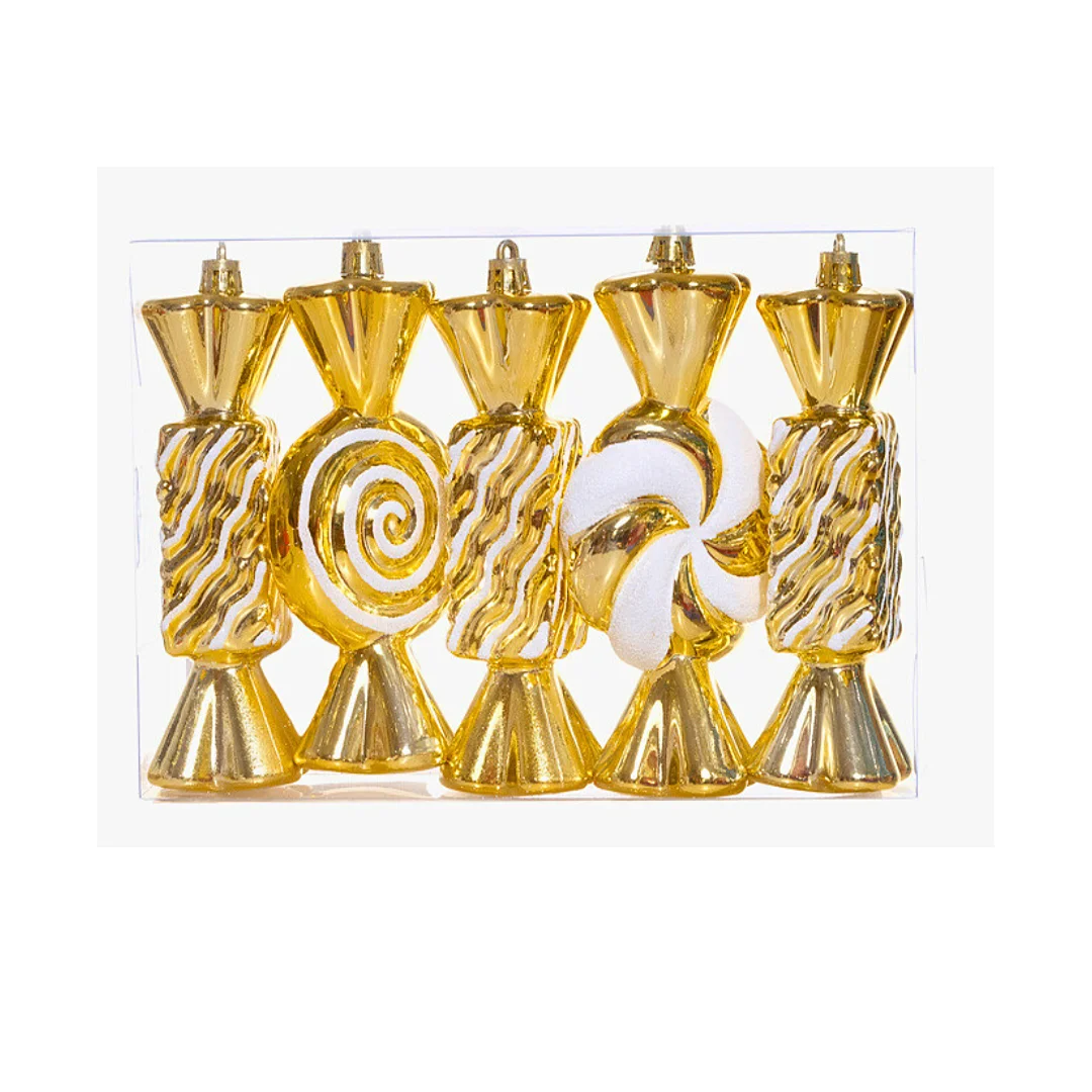Juego de Ornamentos de Caramelo Dorado-Blanco *5 Unidades