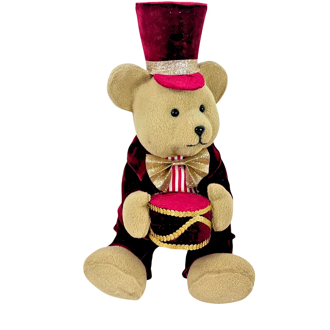 Oso Polar Navideño Con Tambor Y Vestido Rojo