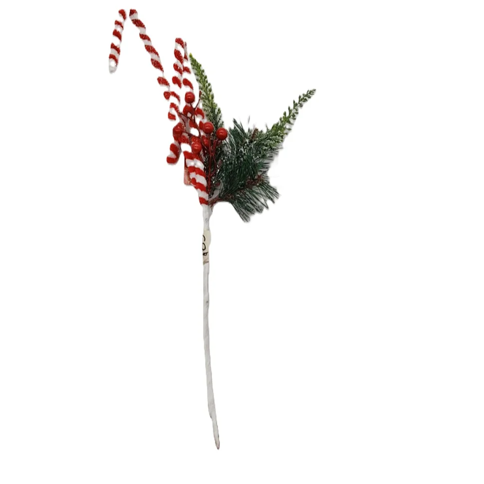 Pick Navideño Baston Caramelo Con Ramas Y Cerezos