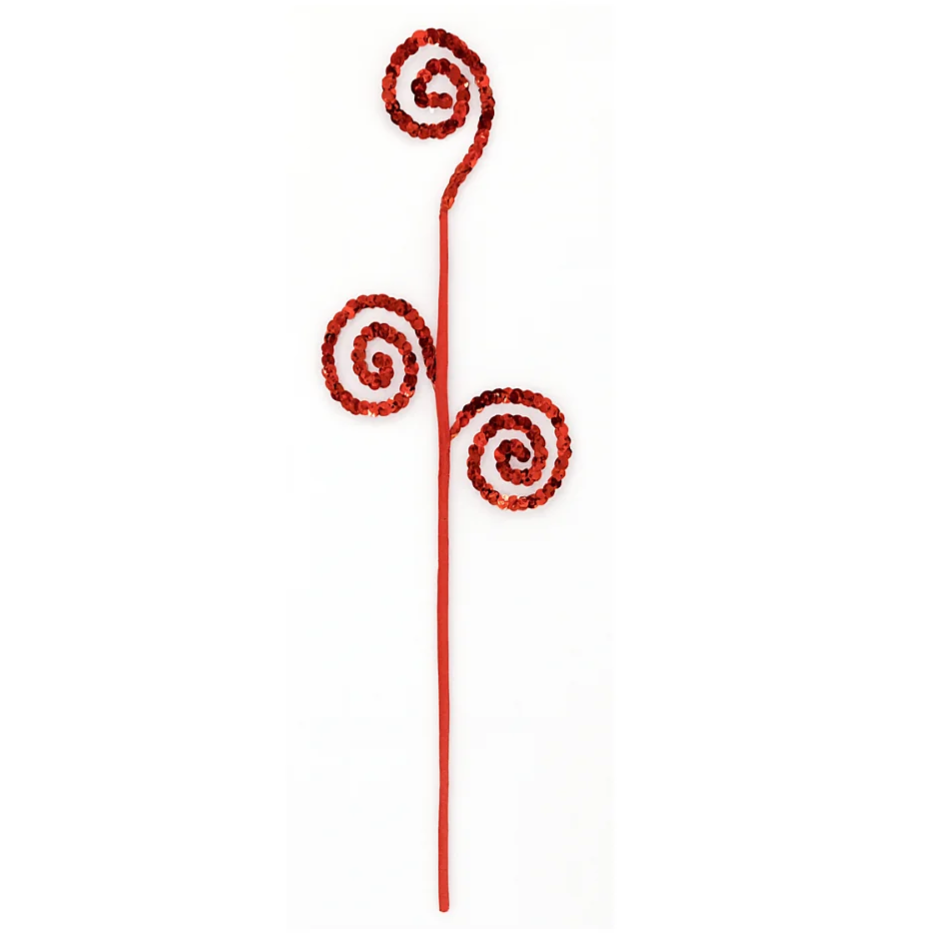 Pick Navideño Espiral Roja Con Lentejuelas