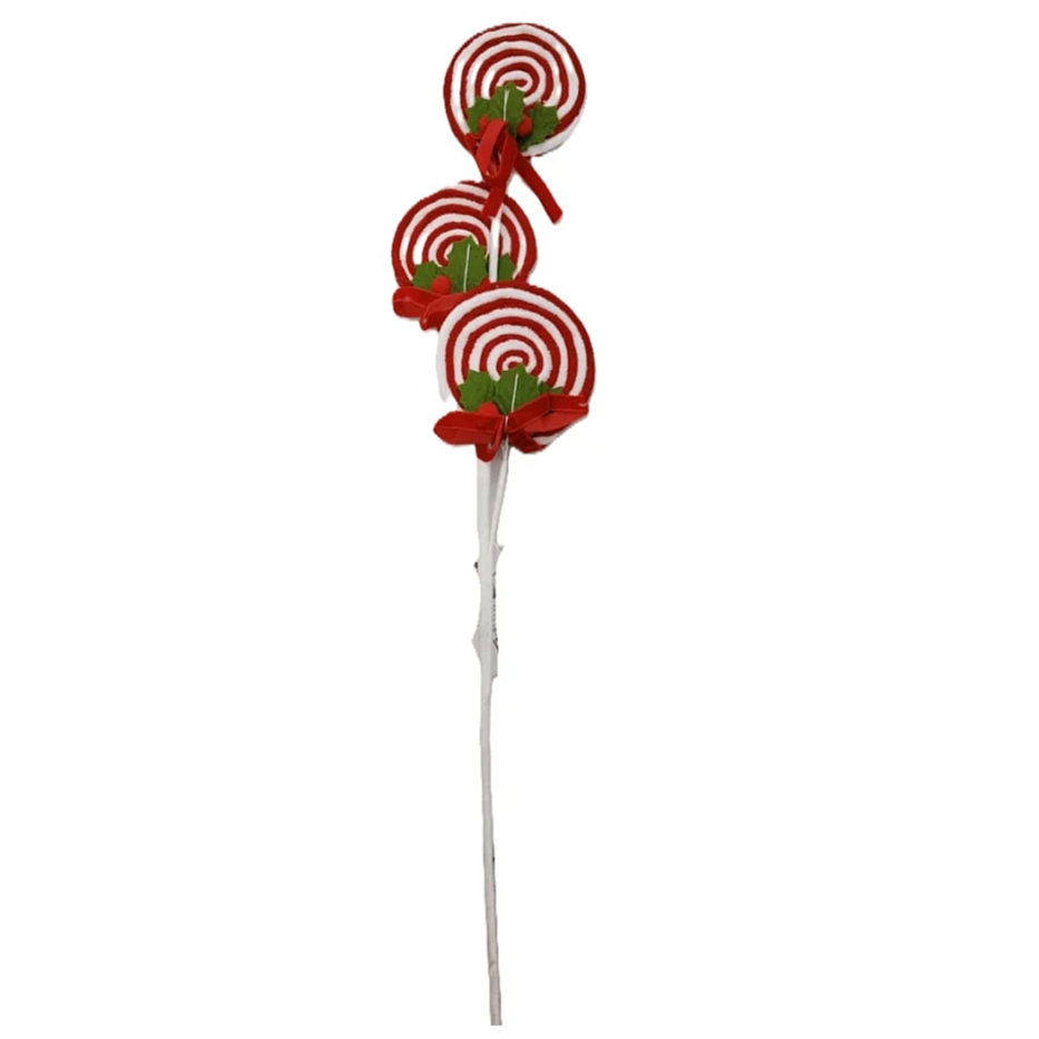 Pick Navideño Rama Con Tres Dulces Rojo