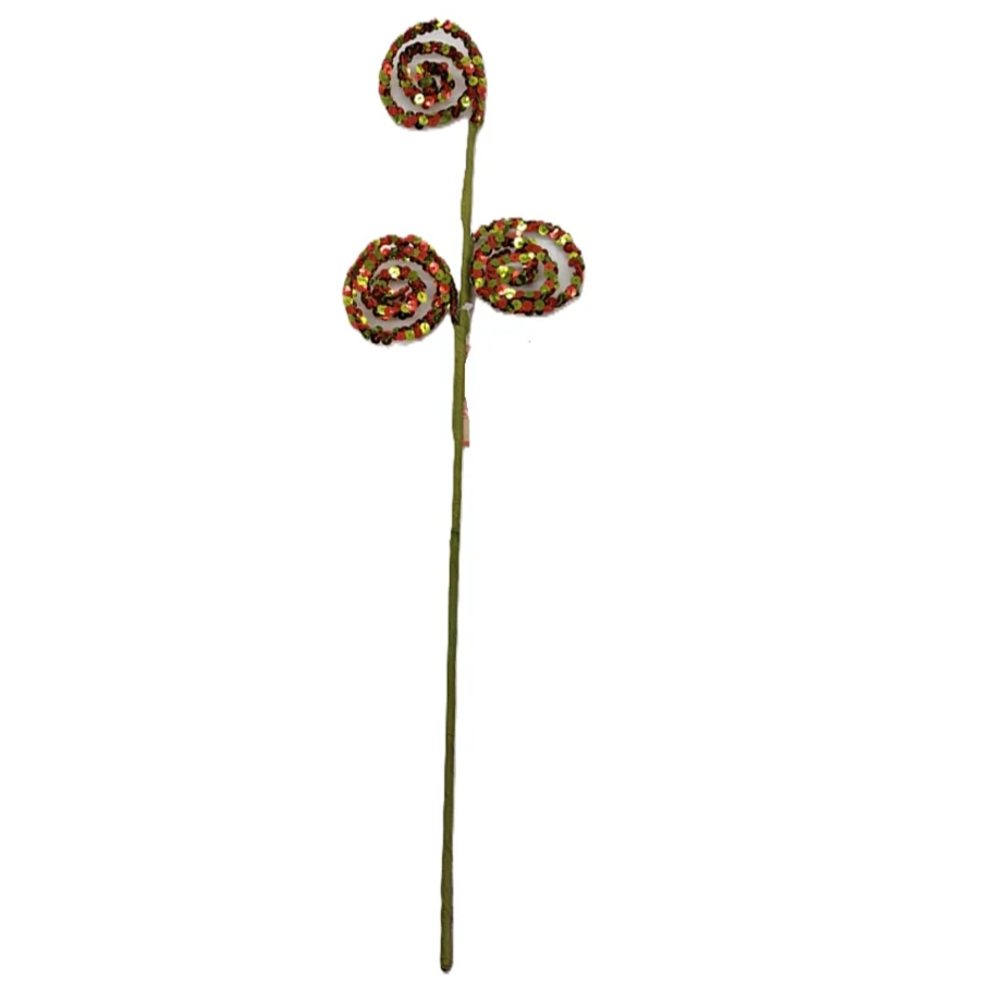 Pick Navideño Tres Espirales Rojo-Verde Con Lentejuelas